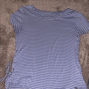 blue and whit striped tshirt